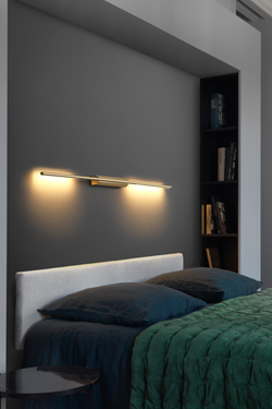 LINK double reading-wall lamp, in satin brass 130cm
