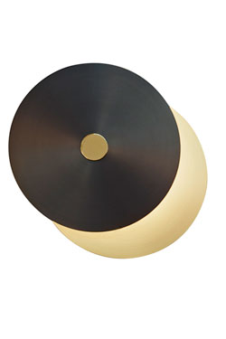Small wall lamp 2 discs, satin brass-graphite-polished brass