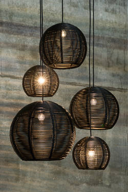 Black rattan ball pendant light 30cm