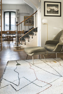 Mirro jaune et vert tapis contemporain sur fond écru 160x230cm