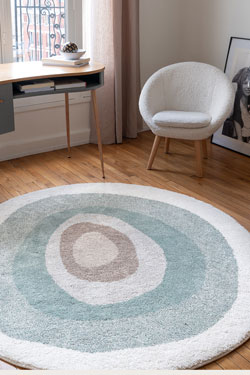 Organik tapis rond ton dominant vert, anneaux concentriques