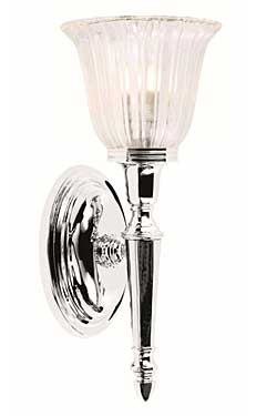 Applique murale salle de bain en flambeau lisse en chrome et verre cannelé Dryden 1 - Salle de bains by Elstead Lighting