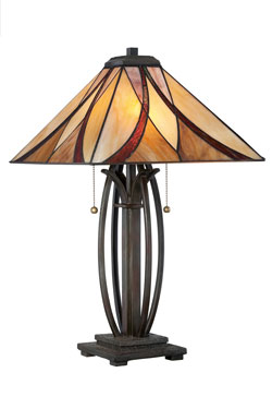 Lampe de table Art Nouveau Tiffany ambrée Asheville - Lampe de table by Elstead Lighting