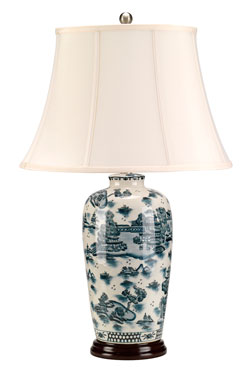 Lampe de table bleue en porcelaine forme amphore
