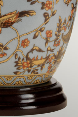 Lampe de table bleue porcelaine motifs oiseaux Gold Birds & Berries