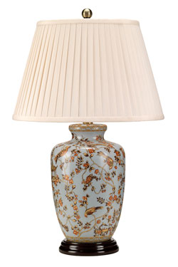 Lampe de table bleue porcelaine motifs oiseaux Gold Birds & Berries