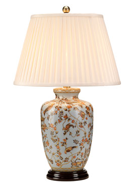 Lampe de table bleue porcelaine motifs oiseaux Gold Birds & Berries - Lampe de table by Elstead Lighting