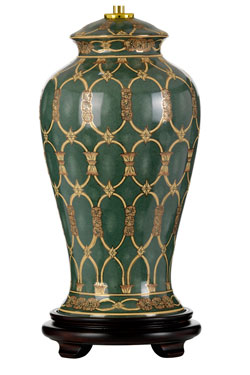 Lampe de table en céramique verte et or Sashi