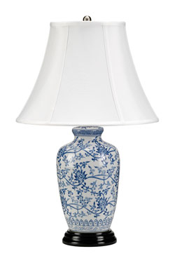 Lampe de table en porcelaine chinoise motifs floraux bleus