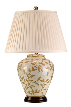 Lampe de table en porcelaine motif feuillage doré