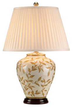 Lampe de table en porcelaine motif feuillage doré - Lampe de table by Elstead Lighting