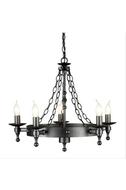 warwick lustre 5 lumière médiéval noir - Lustre by Elstead Lighting
