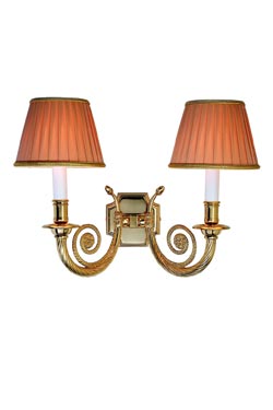 Applique double en bronze torsadé abat-jour tissu plissé rose saumon Boston - Applique by Estro