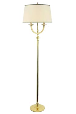 Polished bronze floor lamp and braid lampshade Regency  - Floor lamps by Estro