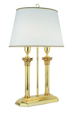 Lampe double en bronze poli et abat-jour à fins galons Principe - Lampe de table by Estro