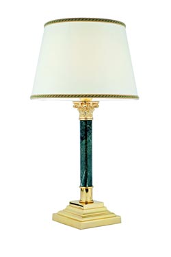 Lampe en bronze et marbre abat-jour ivoire à galons Réunion - Lampe de table by Estro