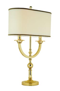 Table lamp in polished bronze and braid lampshade Regency - Table lamps by Estro