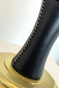 1920s brass and black leather table lamp Chantal