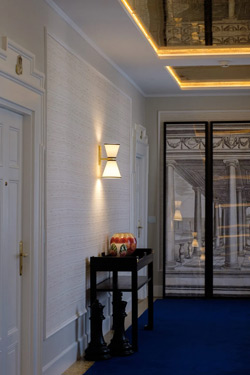 Chrome and linen diabolo wall light Divina