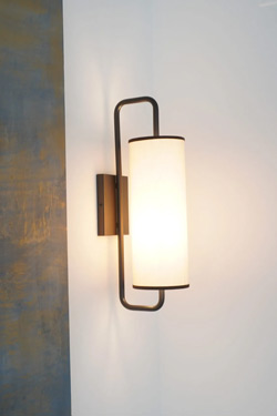 Regina bronze cylinder wall light with fabric shade