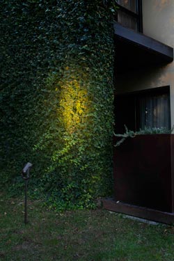 Black outdoor spot on large spike with LED lighting