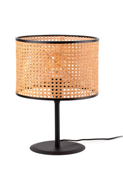 Lampe de table noire et rotin naturel Mambo - Lampe de table by Faro