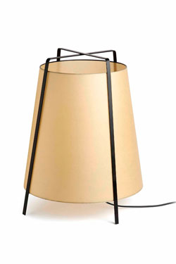 Lampe à poser lanterne acier et papyrus noire et beige