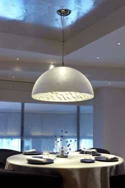 Magma P large white fibreglass pendant with silver-finish interior