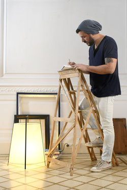 Table lamp steel and papyrus black and beige