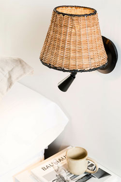 Sumba wall lamp + LED reading light in rattan