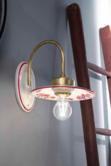 Applique rétro en céramique et farandole florale rose Asti   - Suspension by Ferroluce Classic