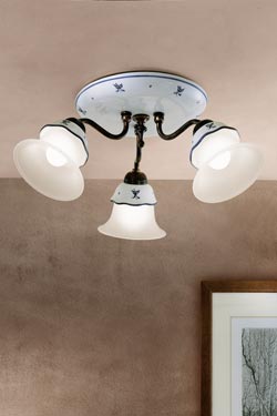 Retro three-light ceramic ceiling lamp Ferrara - Ceiling lights by Ferroluce Classic