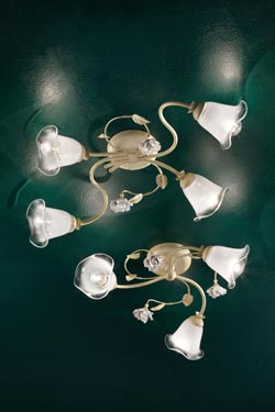 Siena ceramic floral ceiling light glass and brass 3 lights