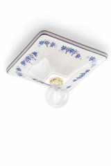 Square white ceramic ceiling lamp with blue vine pattern - Ceiling lights by Ferroluce Classic
