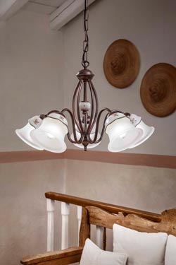 Ferrara country chandelier 5 white bells - Chandeliers by Ferroluce Classic