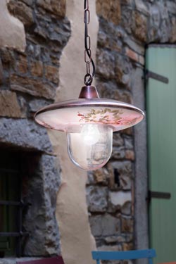Outdoor pendant in ceramic and copper metal Latina - Exterior pendants by Ferroluce Classic