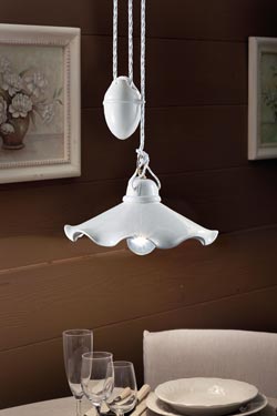 Up-and-down pendant in white ceramic waved edges Belluno - Pendants by Ferroluce Classic