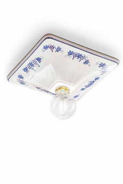 Plafonnier carré en céramique blanche avec motif vigne bleu - Plafonnier by Ferroluce Classic