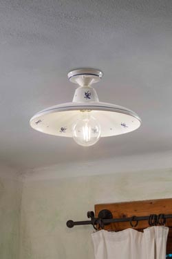 Plafonnier en cloche évasée avec motif floral bleu Como - Plafonnier by Ferroluce Classic