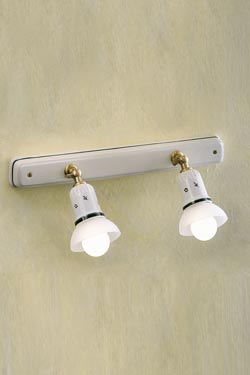 Wall lamp with 2 articulated white and green ceramic spotlights Savona - Spotlights by Ferroluce Classic