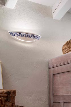 Blue and white ceramic wall lamp Trieste