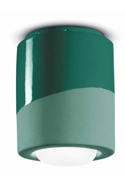 Minimalist ceiling light in matte and shiny green ceramic