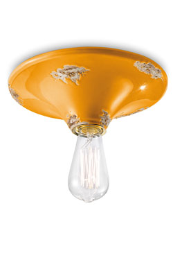 Vintage yellow ceramic ceiling light - Ceiling lights by Ferroluce