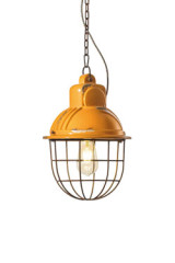 Yellow industrial style pendant made of ceramic and rusted metal. - Pendants by Ferroluce