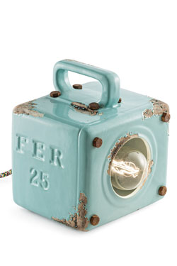 Petite lampe à poser en céramique bleu azur aspect vieilli - Lampe de table by Ferroluce