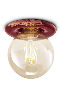 Plafonnier vintage rouge framboise et ampoule LED rétro - Plafonnier by Ferroluce