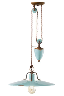 Suspension monte-et-baisse Rétro en céramique aspect vieilli turquoise - Suspension by Ferroluce