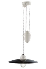 Suspension monte-et-baisse Rétro en céramique noire et blanche 30cm - Suspension by Ferroluce