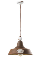 Suspension Rétro en laiton vieilli et céramique blanche 35cm - Suspension by Ferroluce