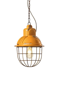 Suspension style industriel jaune en céramique et métal rouillé - Suspension by Ferroluce